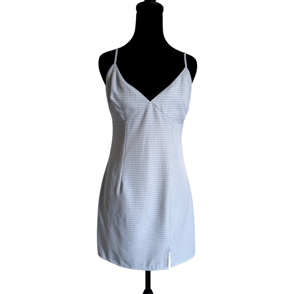 Tera's Threads Cottoagecore Y2K Pastel Blue Gingham Empire Waist Mini Dress